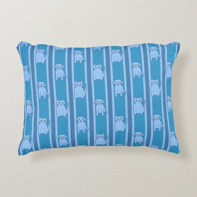 Kitty & Puppy Striped Decorative Cushion (Front)