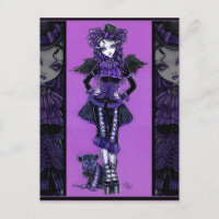 Kitty Purple Gothic Cat Victorian Angel Postcard