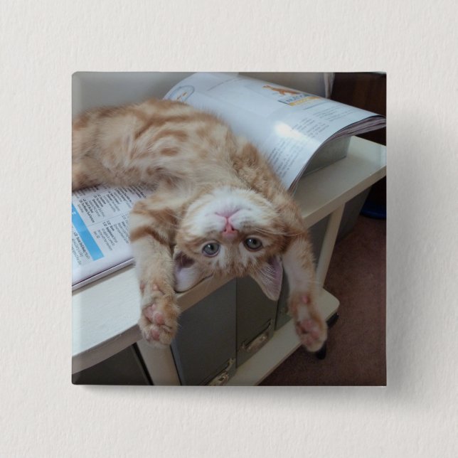 Kitty Relaxing 15 Cm Square Badge (Front)