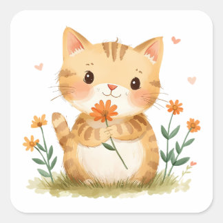 Kitty’s Flower for Mama Square Sticker
