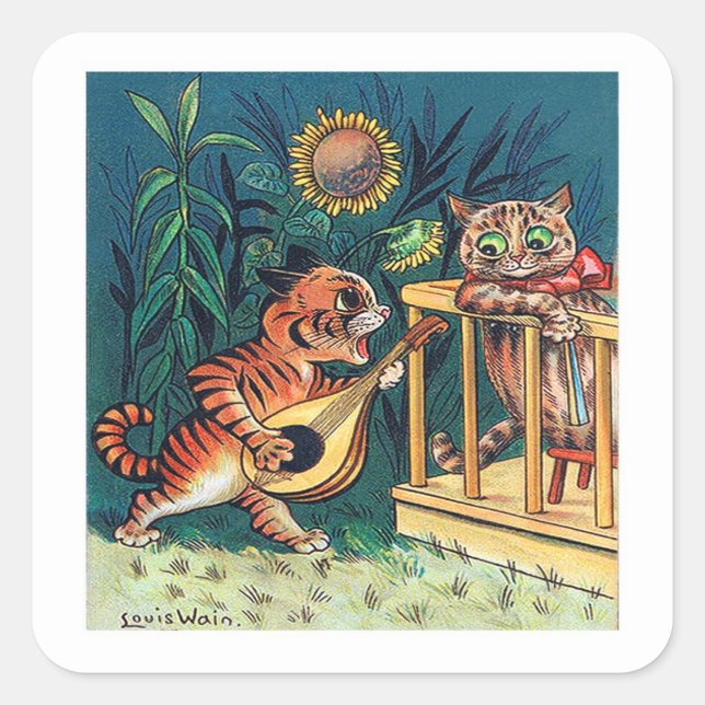 Kitty Serenade by Louis Wain Square Sticker (Front)