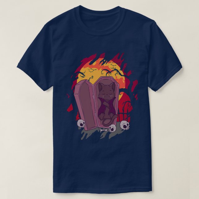 Kitty Skeleton Shirt Halloween Costume Skull Cat (Design Front)