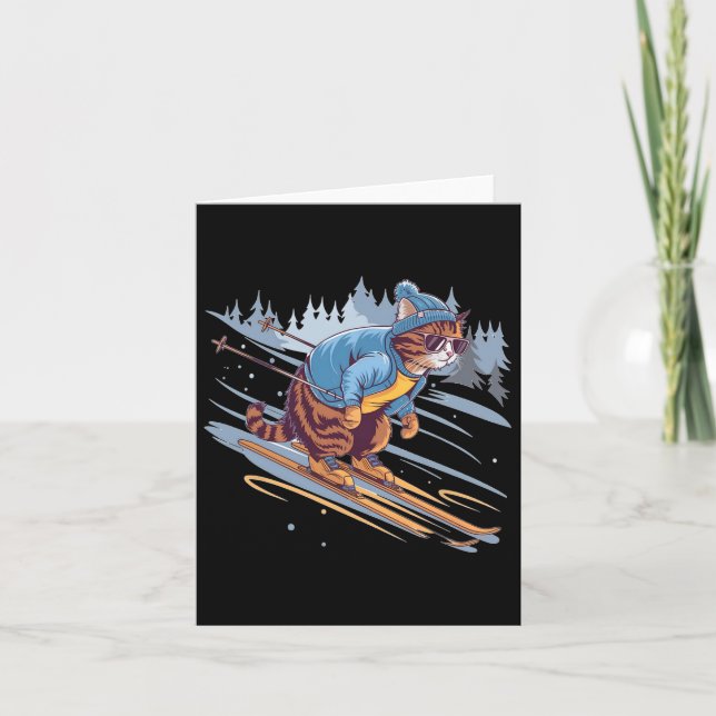 Kitty Skiing Down A Snowy Slope Funny  Card (Front)
