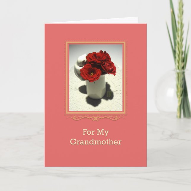 Kitty & Tea Roses Grandmother Card (Front)