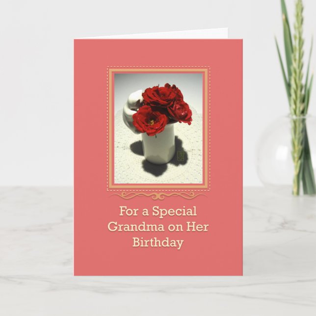 Kitty & Tea Roses Special Grandma Birthday Card (Front)