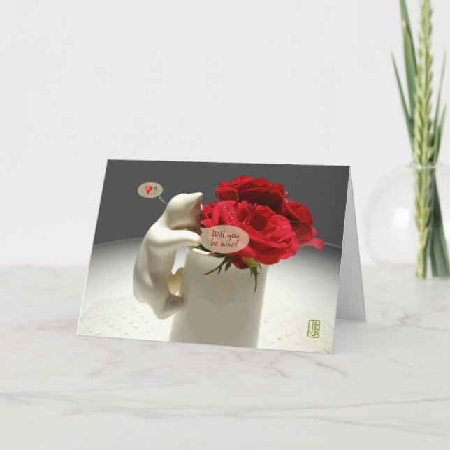Kitty & Tea Roses Will you be mine Valentine Card (Front)