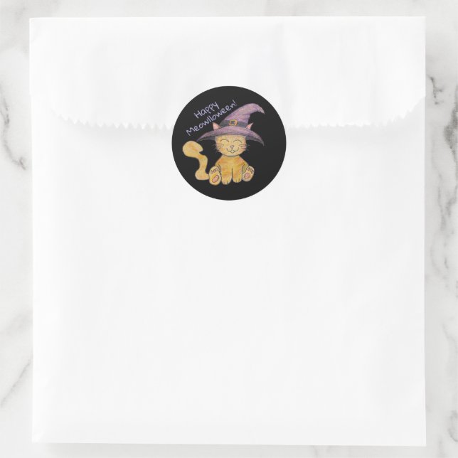 Kitty the Witch Halloween Classic Round Sticker (Bag)