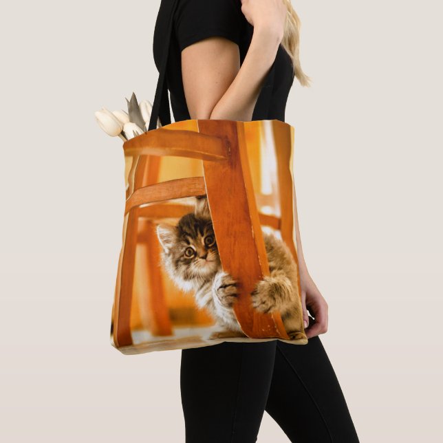 Kitty Under Chair Tote Bag (Close Up)