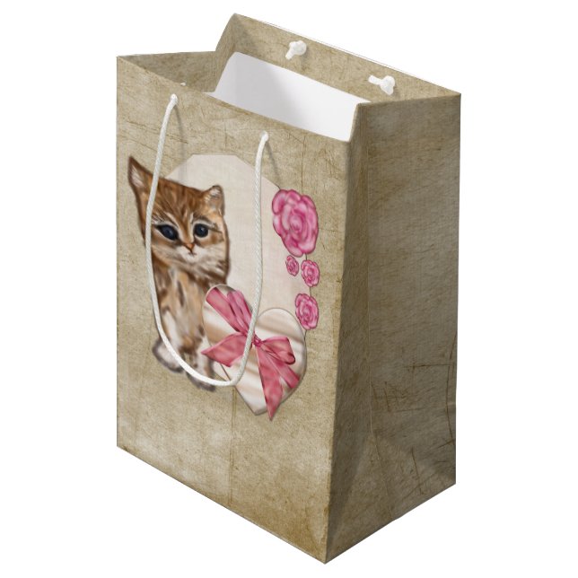 Kitty Valentine Victorian Mixed Media MEDIUM Medium Gift Bag (Front Angled)