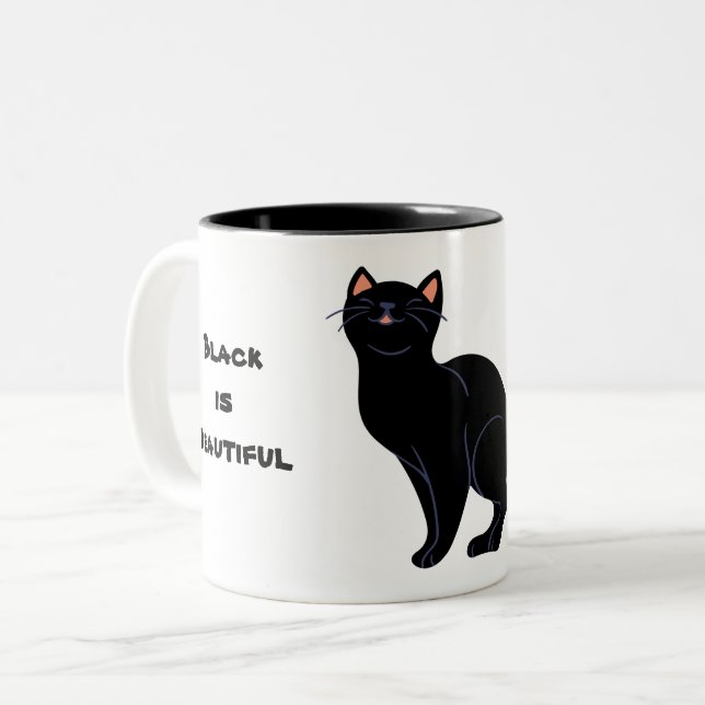 Kitty voices black cat is beautiful joy Two-Tone coffee mug (Front Left)
