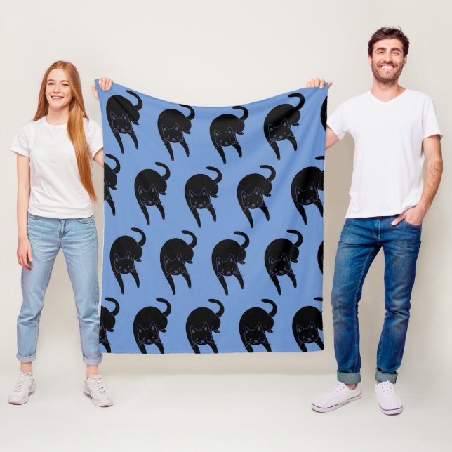 Kitty Voices Black Cat Pattern Blue fleece blanket (In Situ)