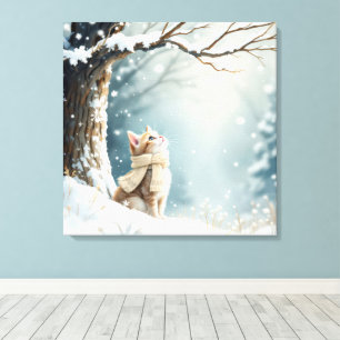 Kitty Watching Snowflakes Canvas Print