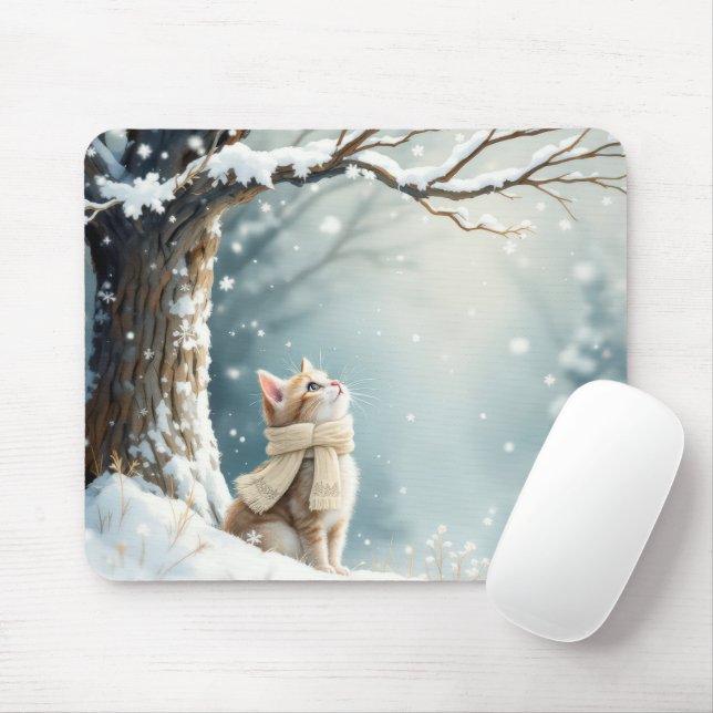 Kitty Watching Snowflakes Mouse Pad (With Mouse)