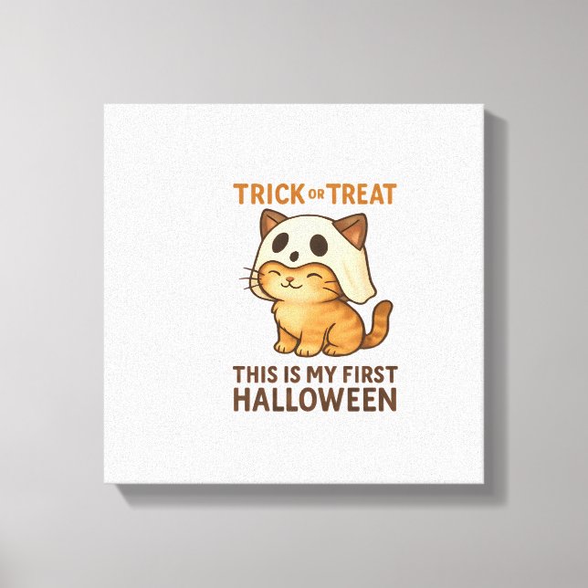 kitty wearing a mask ready for his first Halloween Canvas Print (Front)