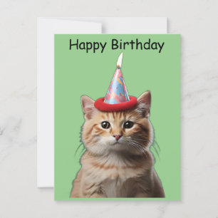 Kitty wearing birthday hat flame on top postcard