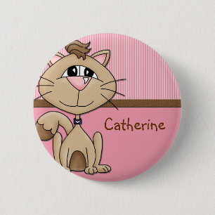 Kitty Whiskers Name Badge Birthday Button