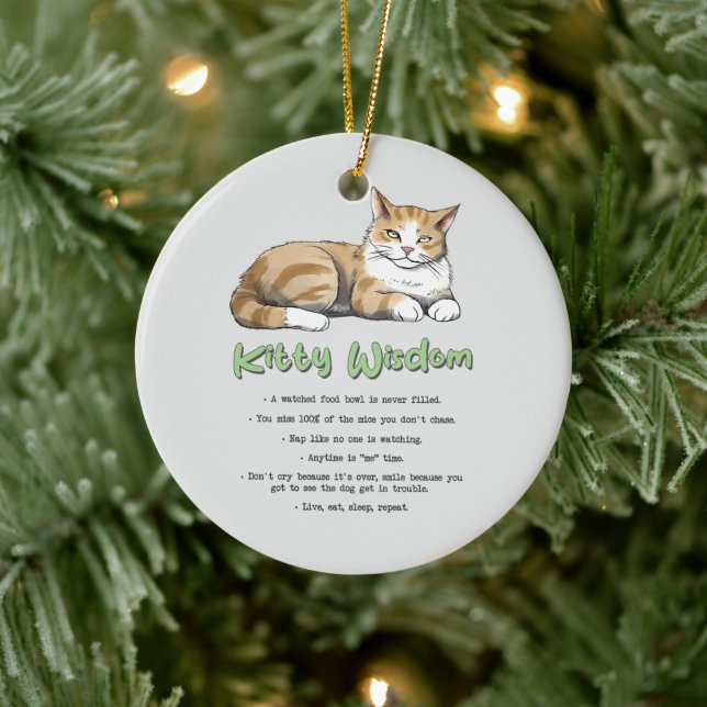 Kitty Wisdom – Funny Cat Rules with a Brown Cat Ceramic Tree Decoration (Tree)