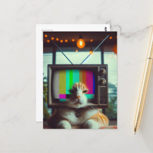 Kitty With a vintage TV Face Postcard
