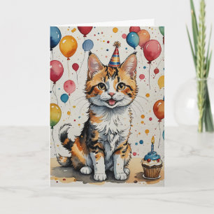 Kitty's Birthday Cheer - Customizable Card