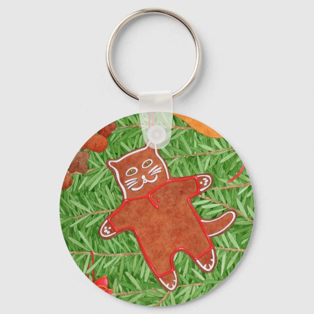 Kitty's Christmas Tree Round Aluminium Keychain (Front)
