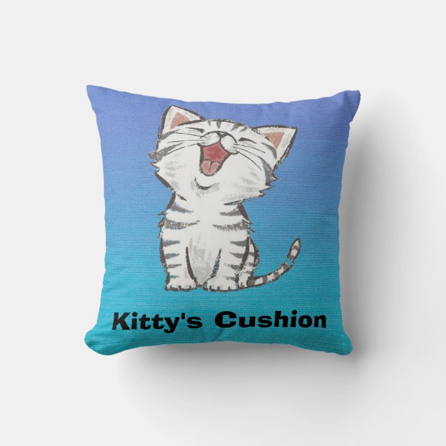 Kitty's Cushion Cat, Kitten cushion throw pillow (Front)