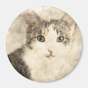 Kittys Full Attention Abstract Watercolor Magnet