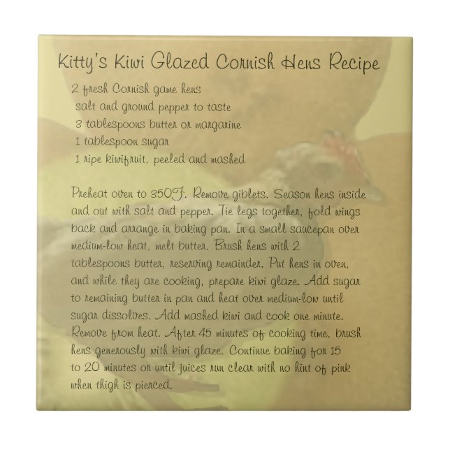 Kitty's Kiwi Glazed Cornish Hens Recipe Tile (Front)