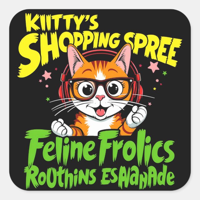 Kitty's Shopping Spree: A Delightful Collection Square Sticker (Front)