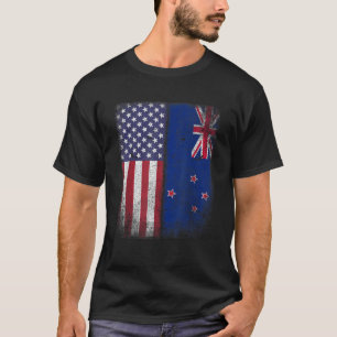 Kiwi American Flag New Zealand Usa America Pride T-Shirt