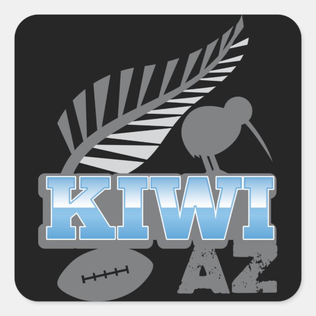 KIWI AZ rugby bird and silver fern New Zealand Square Sticker (Front)