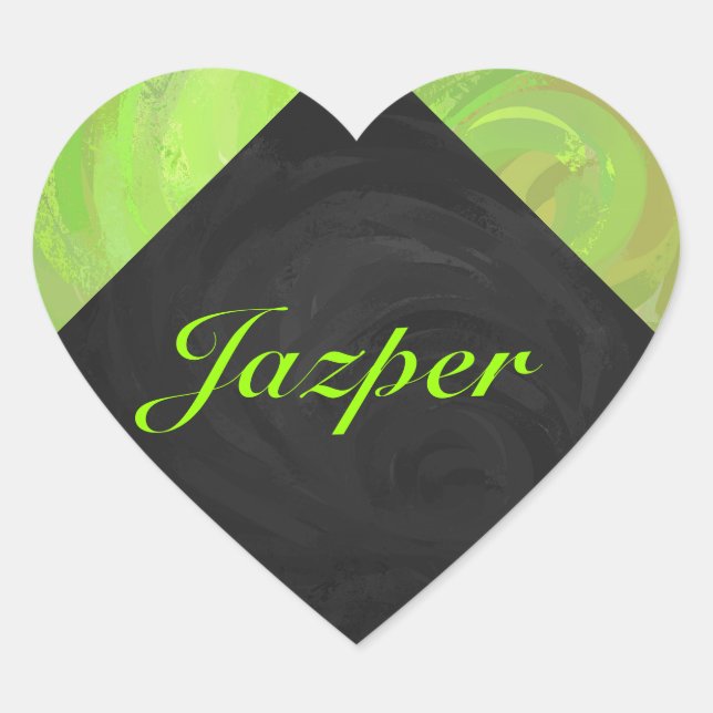 Kiwi Bash Green and Black Monogram Heart Sticker (Front)