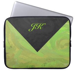 Kiwi Bash Green and Black Monogram Laptop Sleeve