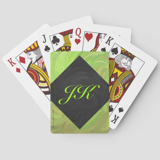 Kiwi Bash Green and Black Monogram Playing Cards (Back)