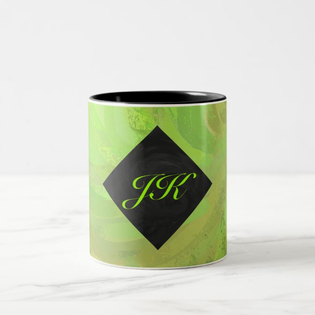 Kiwi Bash Green and Black Monogram Two-Tone Coffee Mug (Center)