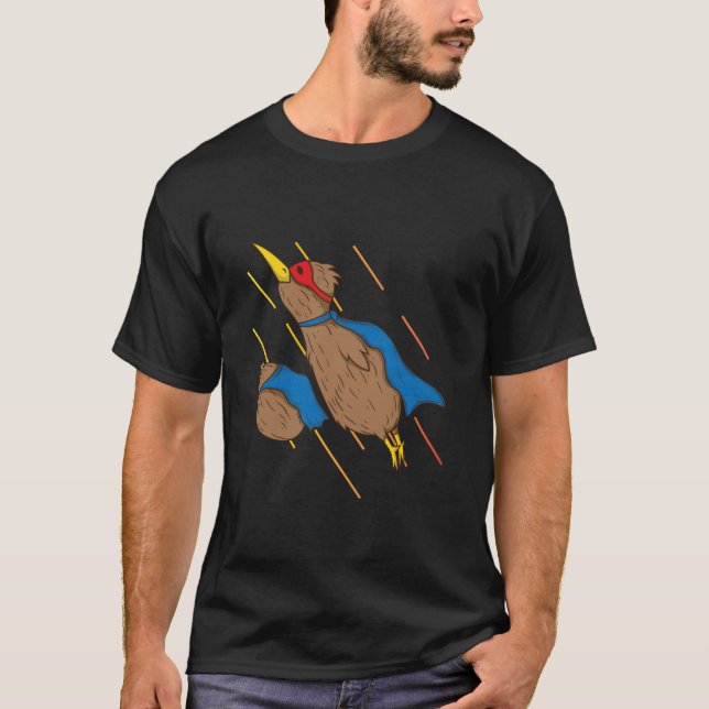 Kiwi Bird and Kiwi Fruit Fly Like Superheroes T-Shirt (Front)