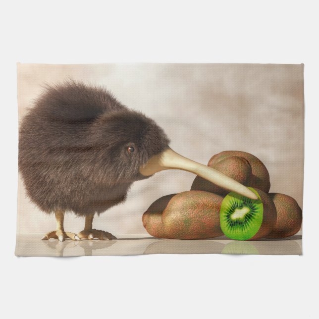 Kiwi Bird and Kiwifruit Tea Towel (Horizontal)