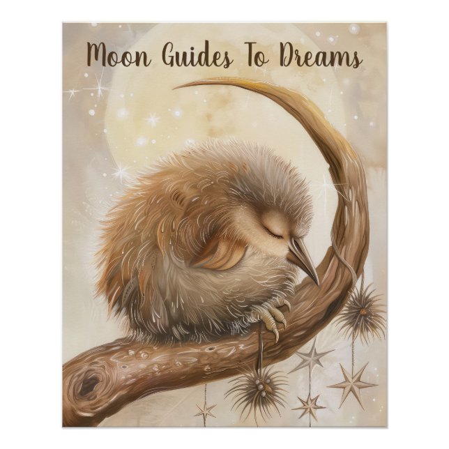 Kiwi bird baby sleeping on Moon Poster (Front)