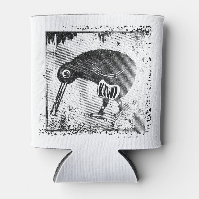 Kiwi bird black and white can cooler (Front)