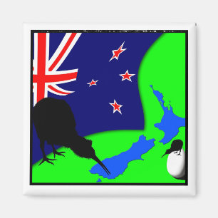 Kiwi Bird, Egg & New Zealand Map (drawing) Magnet