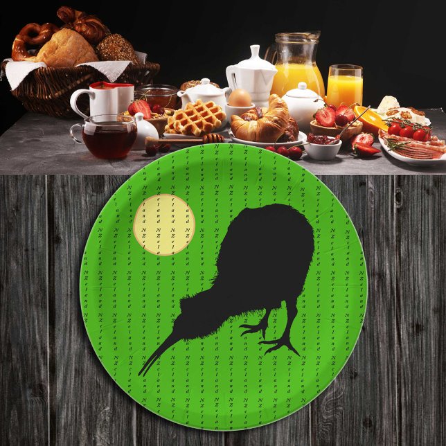 Kiwi Bird, Moon & New Zealand text /Bro Party Paper Plate (Creator Uploaded)