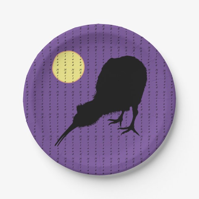 Kiwi Bird, Moon & New Zealand text /Bro Party Paper Plate (Front)