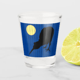 Kiwi Bird & Moon, New Zealand Text / Sports Fans Shot Glass
