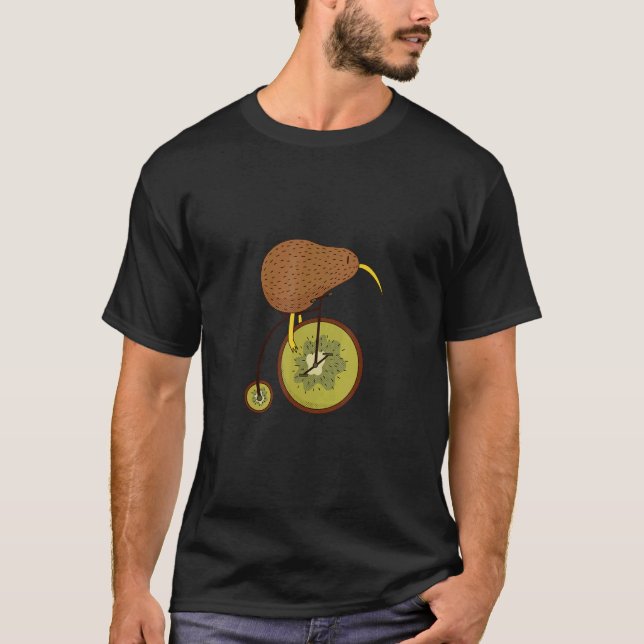 Kiwi Bird On Kiwi Fruit Bicycle T-Shirt (Front)