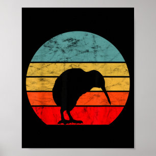 Kiwi Bird Retro Vintage Sunset New Zealand Animals Poster