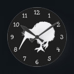 Kiwi Bird Round Clock<br><div class="desc">Silhouette of a foraging kiwi bird,  the flightless bird from New Zealand. You can customise this design with a personalised message or add background colour.</div>