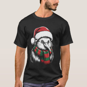 Kiwi Bird Xmas Santa Hat Scarf Christmas Costume T-Shirt