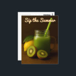 Kiwi & Citron Juice – Sip the Summer Postcard<br><div class="desc">Brighten someone's day with this fresh and fruity postcard featuring a vibrant green kiwi and citron juice in a mason jar. Set against a cozy wooden background, it’s a perfect piece for summer greetings, kitchen notes, or simply spreading some juicy joy. Add your own message or leave it blank for...</div>