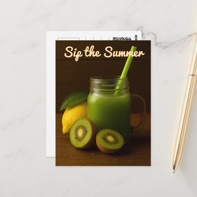 Kiwi & Citron Juice – Sip the Summer Postcard (Front/Back In Situ)