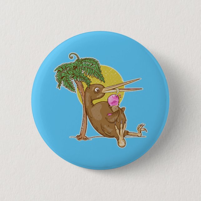 Kiwi eating an icecream 6 cm round badge (Front)
