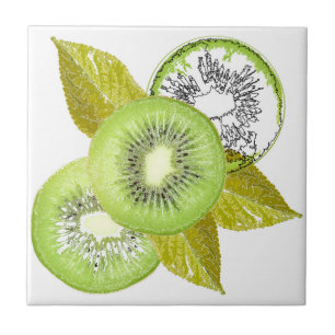 Kiwi, fruit, green, slice, fresh, green and white, tile